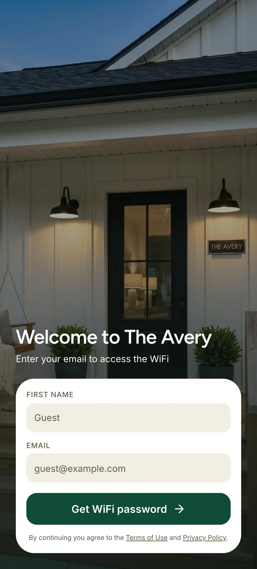 The email collection page guests see after scanning the QR code