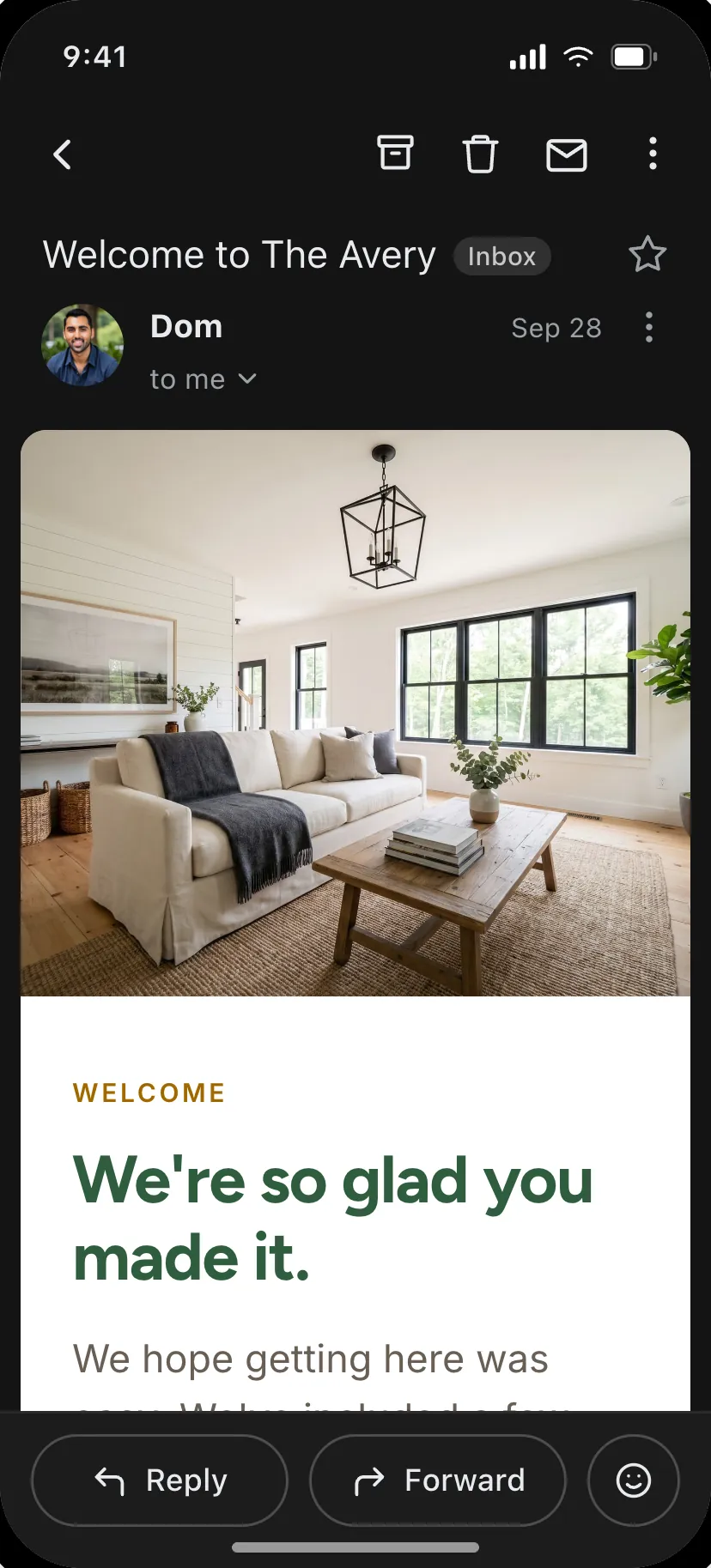 The GuestLink welcome email in a guest's Gmail inbox