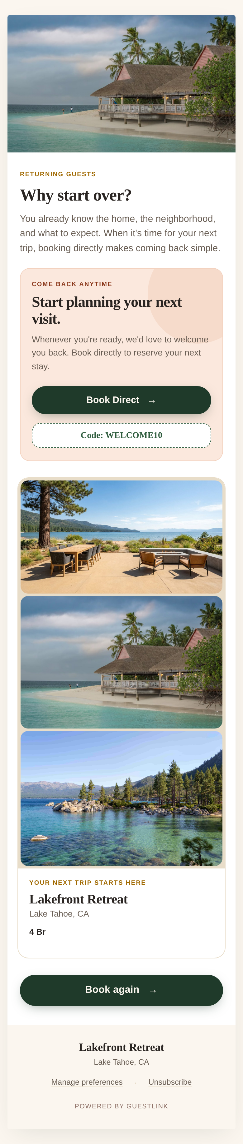Rebooking offer example, full length