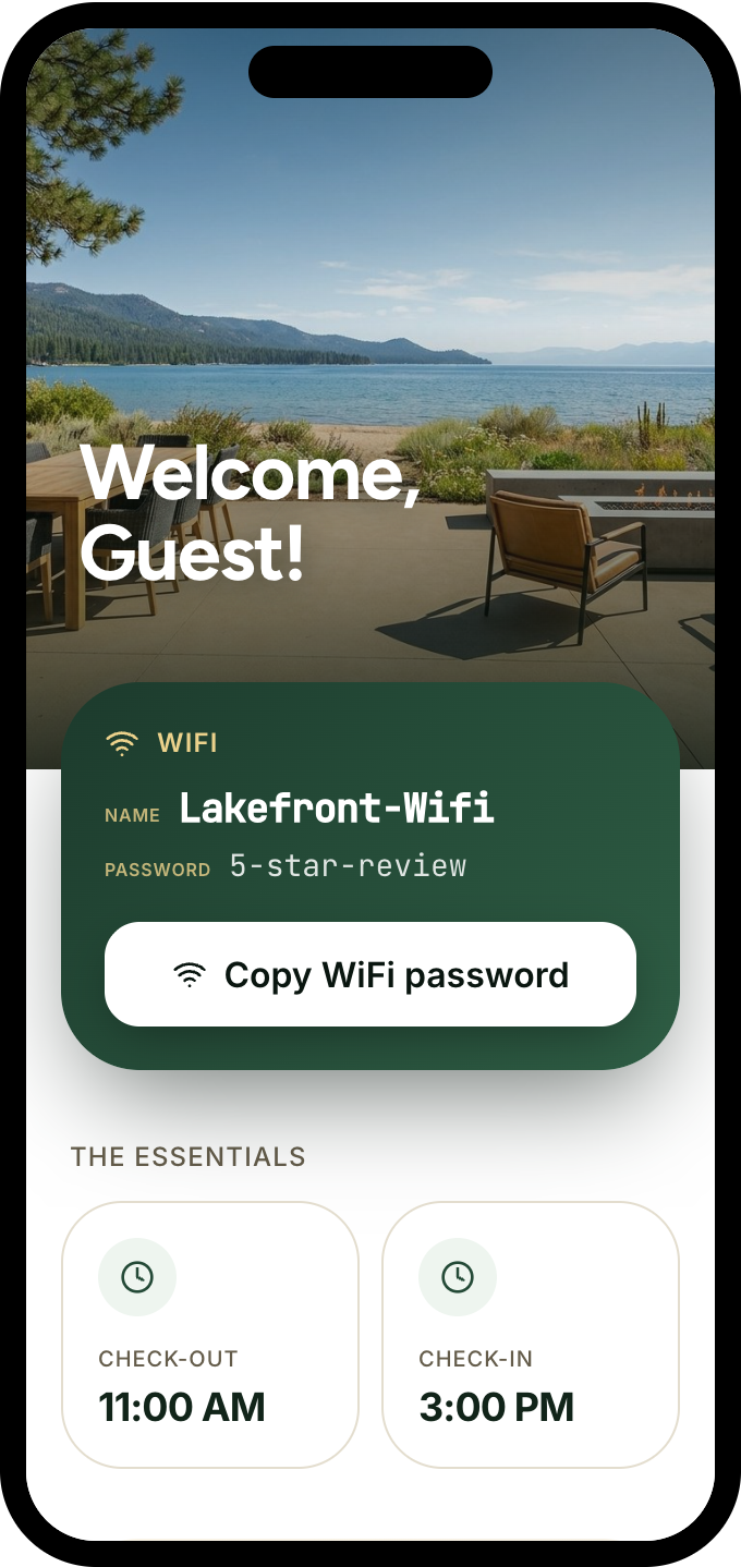 Branded welcome page sharing the WiFi password